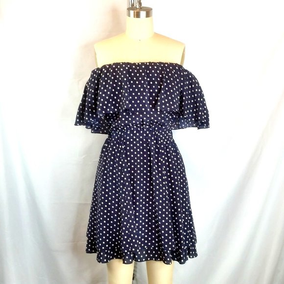 Grey Jason Wu Silk Navy Blue White Polka Dot Dress - Picture 8 of 11